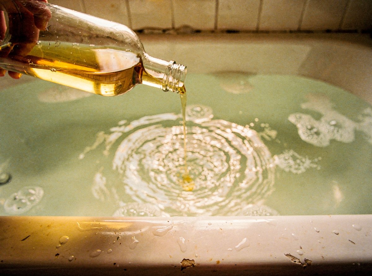 Bath oil pouring into running bath water
